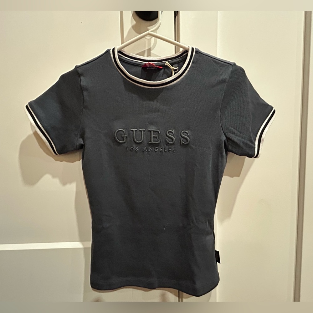 GUESS Women's Charcoal Tee with White Trim